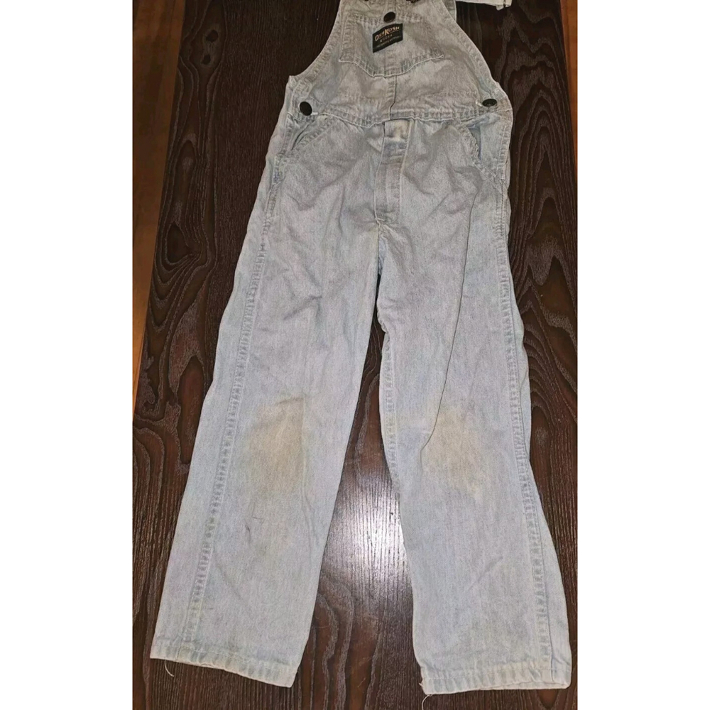 VTG Osh Kosh B'gosh Overalls Faded Blue Denim Worn Knees Zipper Pockets 5 Kids